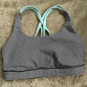 Lululemon Gingham Luon White Black Tranquil Blue Energy Bra Sport Bra Yoga